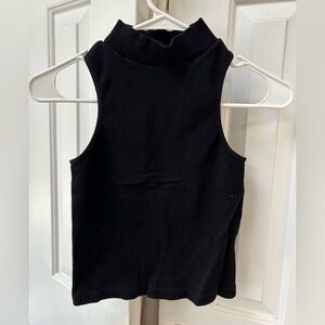 Suzette Collection Ribbed Cropped Mock Neck Tank Top. Stretch. Medium. Black.